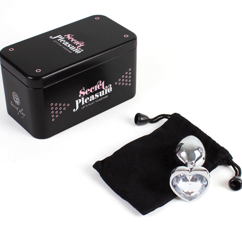 SECRETPLAY - METAL BUTT PLUG, CLEAR CRYSTAL HEART, SMALL SIZE 7 CM