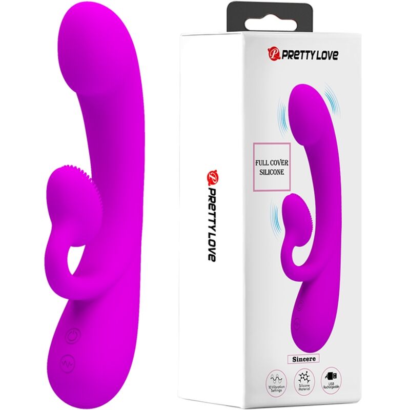 PRETTY LOVE - SINCERE SILICONE CLITORAL VIBRATOR AND SUCTION CUBE PURPLE