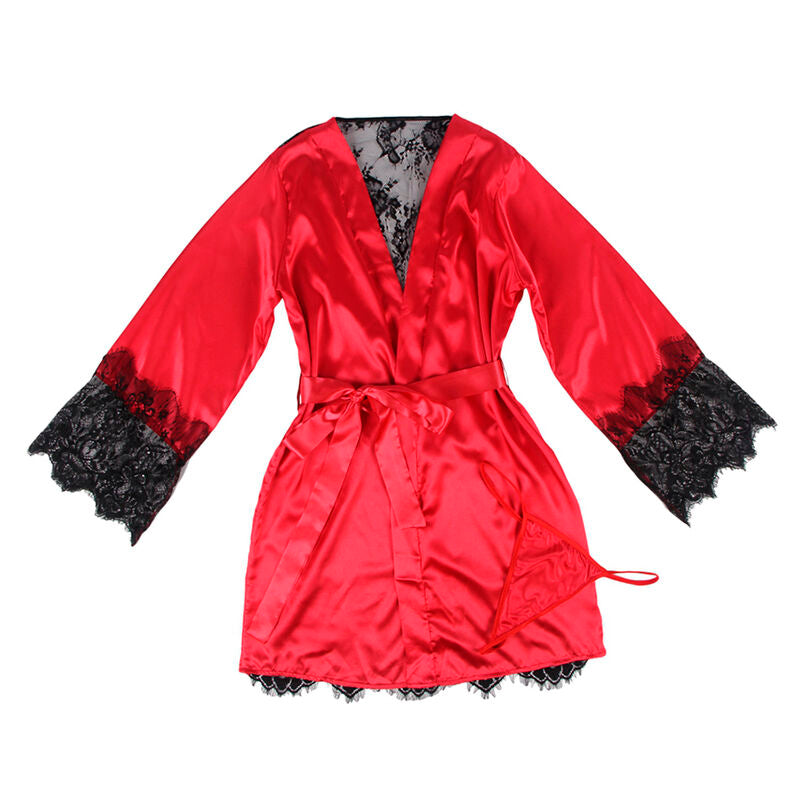 SUBBLIME - 954017 Lace Undershirt with Transparent Back and String, Red/Black, S/M