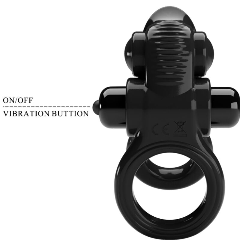 PRETTY LOVE - PASSIONATE RING DOUBLE VIBRATION RING + CLITORAL STIMULATOR BLACK