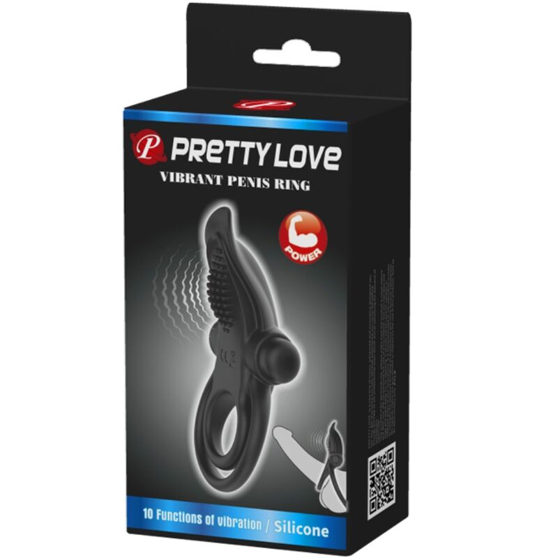 PRETTY LOVE - DOUBLE VIBRATION RING + CLITORAL Stimulator 10 VIBRATIONS BLACK