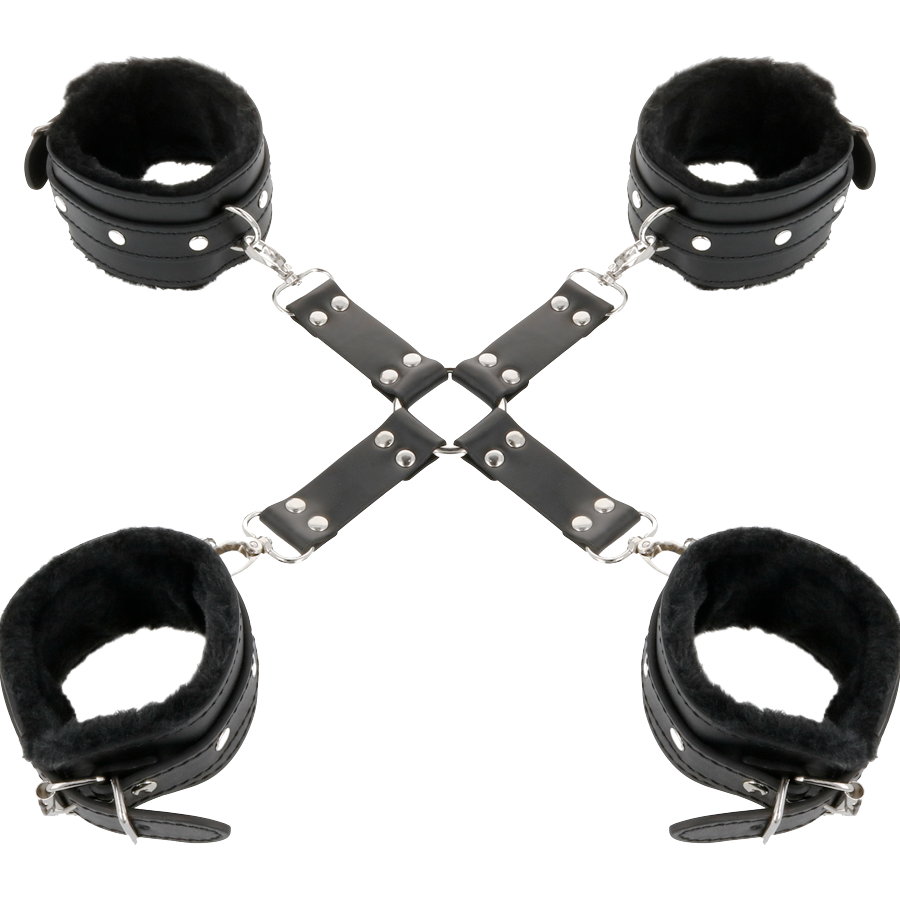 DARKNESS - LEATHER HANDCUFFS FOR FEET AND HANDS BLACK