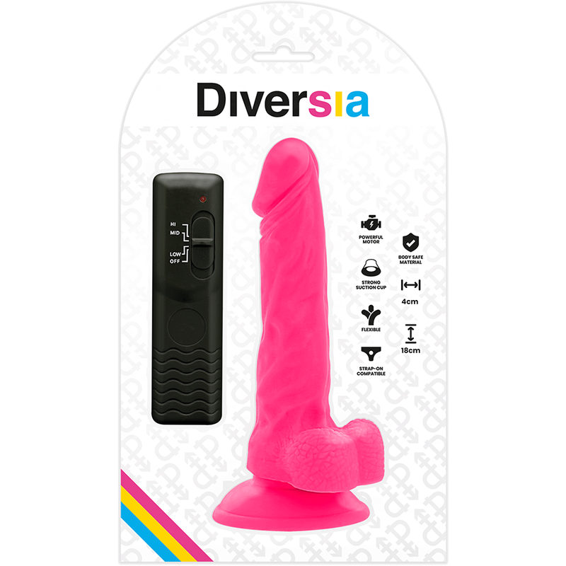 DIVERSIA - FLEXIBLE VIBRANT DILDO PINK 18 CM -O- 4 CM