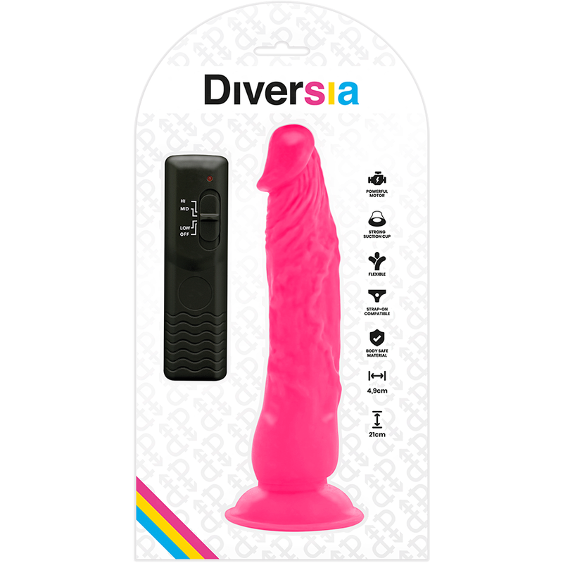 DIVERSIA - FLEXIBLE VIBRANT DILDO PINK 21 CM -O- 4.9 CM