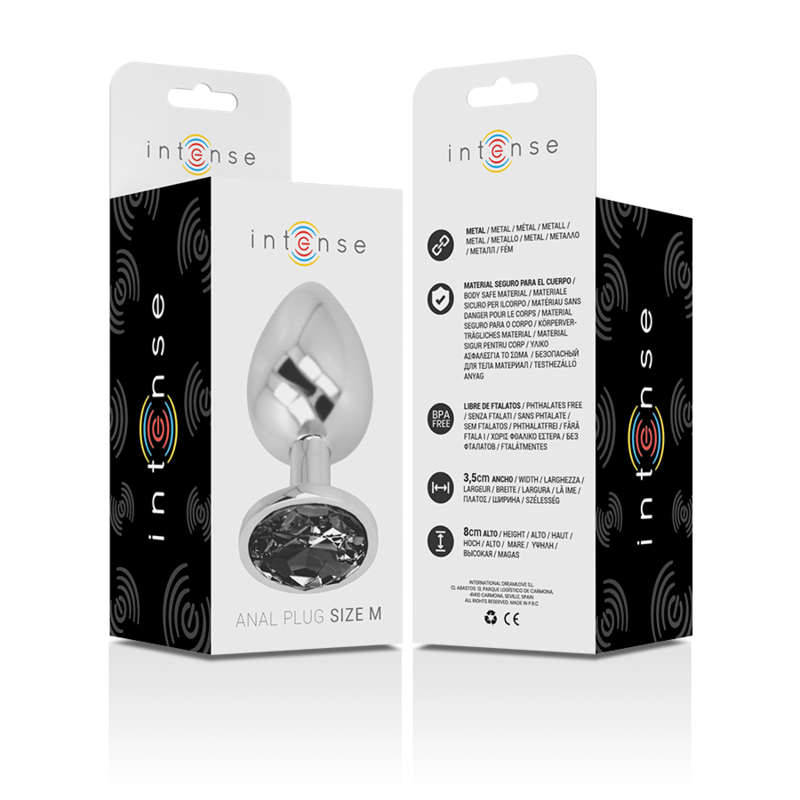 INTENSE - ALUMINUM METAL ANAL PLUG WITH BLACK GLASS, SIZE M