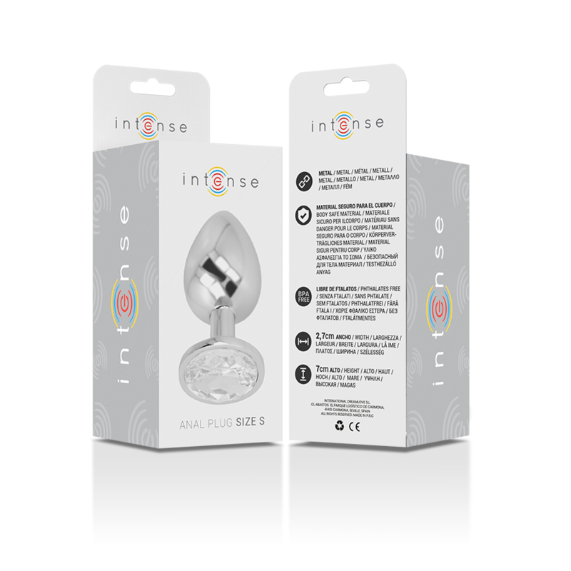 INTENSE - ALUMINUM METAL ANAL PLUG WITH SILVER CRYSTAL, SIZE S