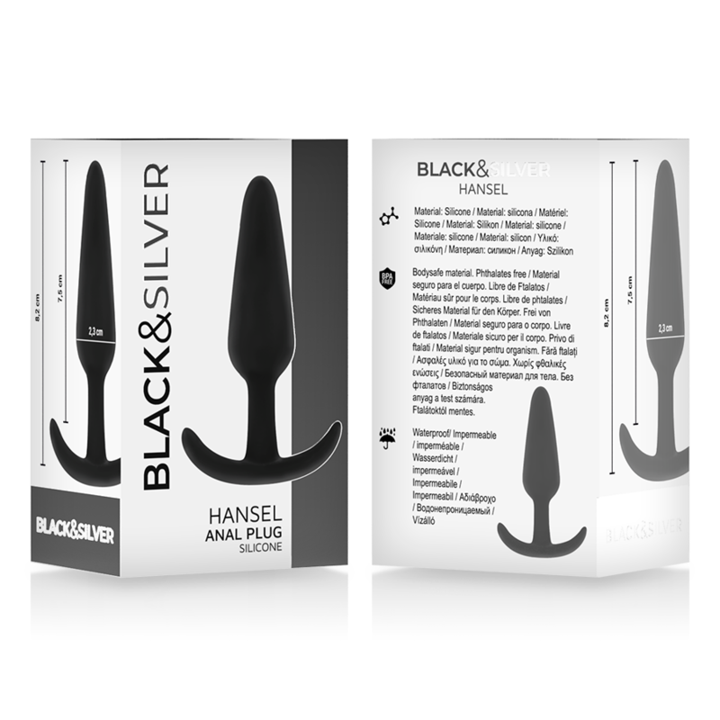 BLACK&amp;SILVER - HANSEL SILICONE ANAL PLUG WITH SMALL HANDLE