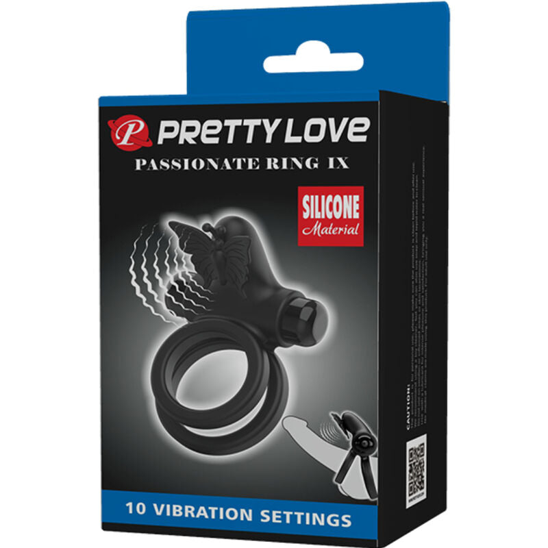PRETTY LOVE - DOUBLE VIBRATOR RING WITH BLACK STIMULATOR