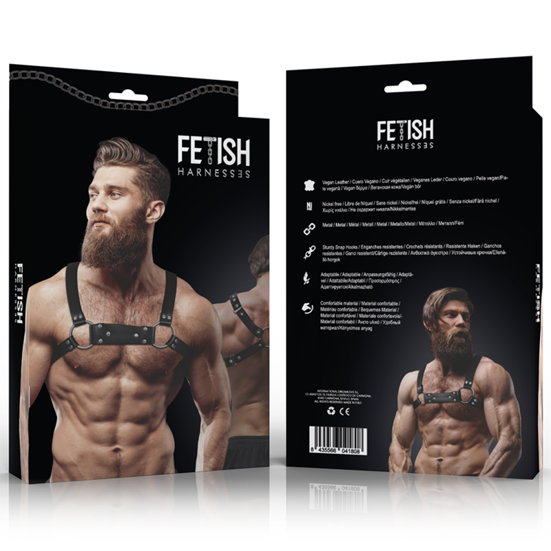 FETISH SUBMISSIVE ATTITUDE - MEN'S ECO-LEATHER CHEST STRAP, BULLDOG, SIZE M/L
