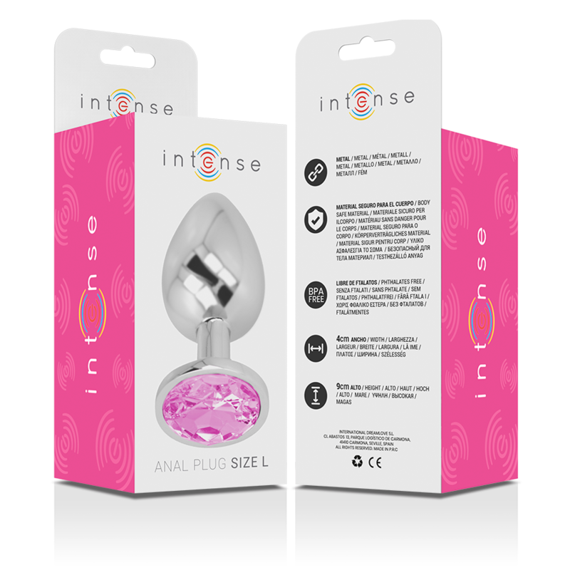 INTENSE - ALUMINUM METAL ANAL PLUG WITH PINK CRYSTAL, SIZE L
