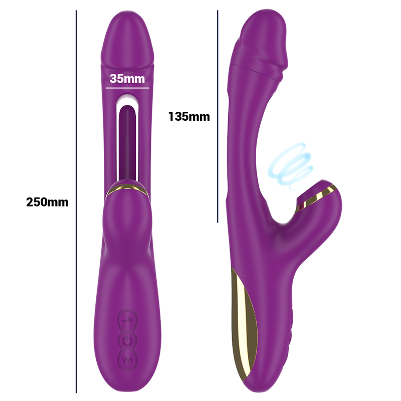 INTENSE - ATENEO RECHARGEABLE MULTIFUNCTION VIBRATOR 7 VIBRATIONS WITH OSCILLATING TONGUE AND PURPLE SUCTION TUBE