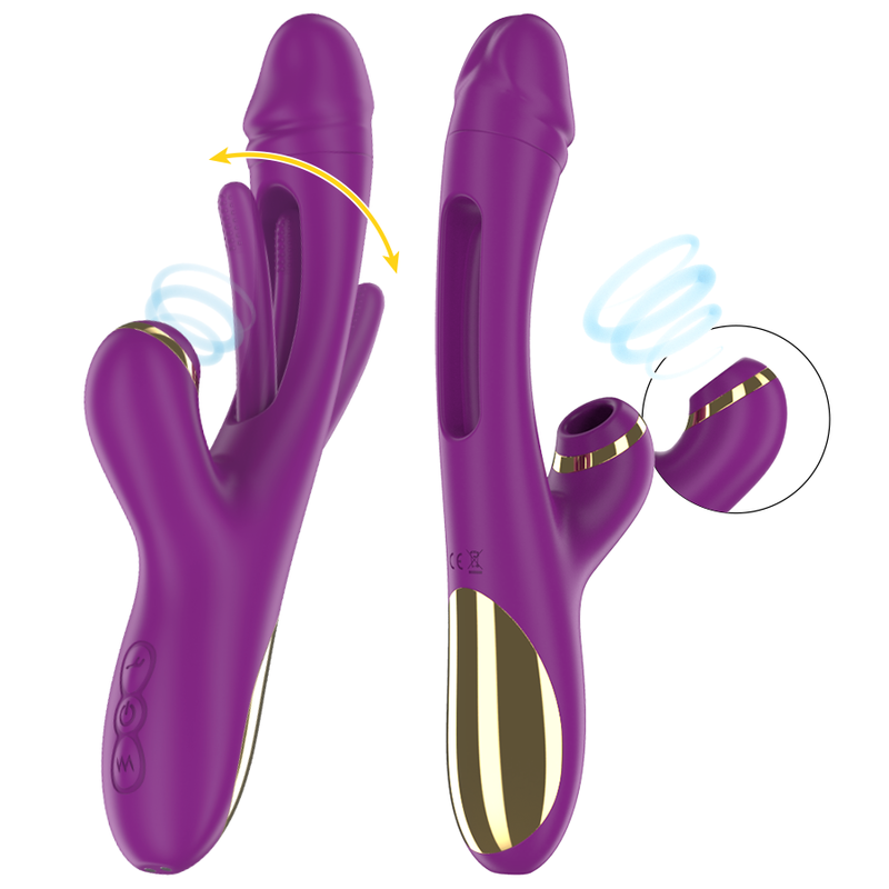 INTENSE - ATENEO RECHARGEABLE MULTIFUNCTION VIBRATOR 7 VIBRATIONS WITH OSCILLATING TONGUE AND PURPLE SUCTION TUBE
