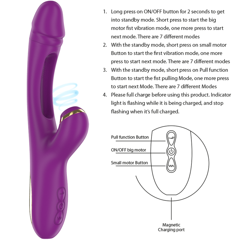 INTENSE - ATENEO RECHARGEABLE MULTIFUNCTION VIBRATOR 7 VIBRATIONS WITH OSCILLATING TONGUE AND PURPLE SUCTION TUBE