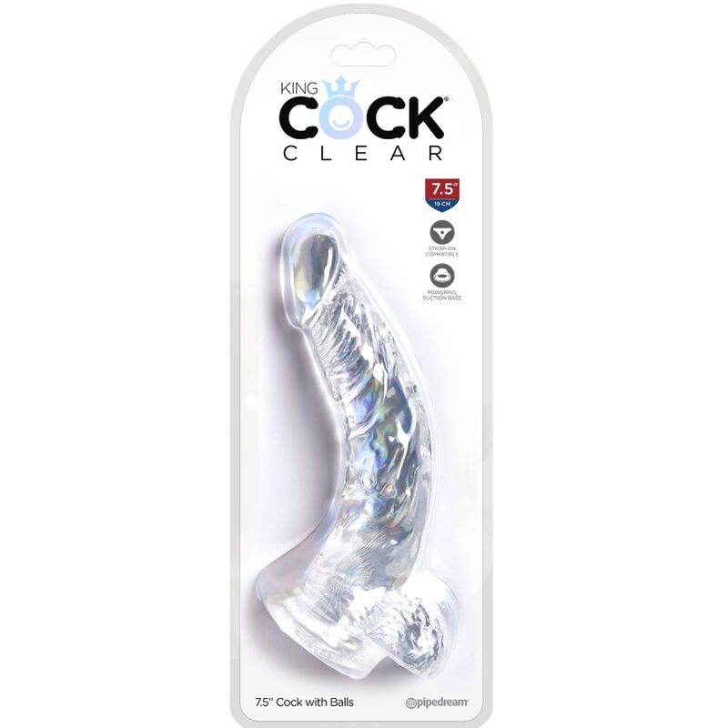 KING COCK - CLEARLY REALISTIC CURVED PENIS WITH 16.5 CM TRANSPARENT TESTICLES