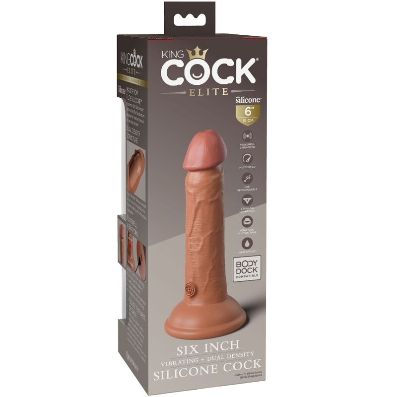 KING COCK - ELITE REALISTIC DILDO WITH VIBRATION AND SILICONE 15.2 CM CARAMEL