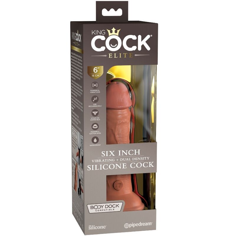KING COCK - ELITE REALISTIC DILDO WITH VIBRATION AND SILICONE 15.2 CM CARAMEL