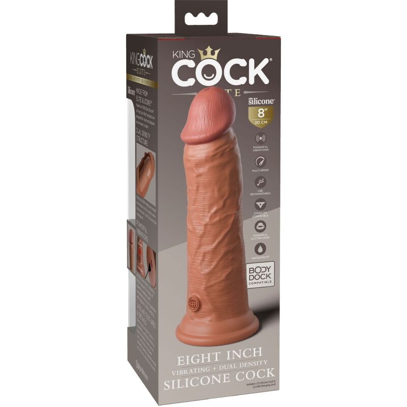 KING COCK - ELITE REALISTIC DILDO WITH VIBRATION AND SILICONE 20.3 CM CARAMEL
