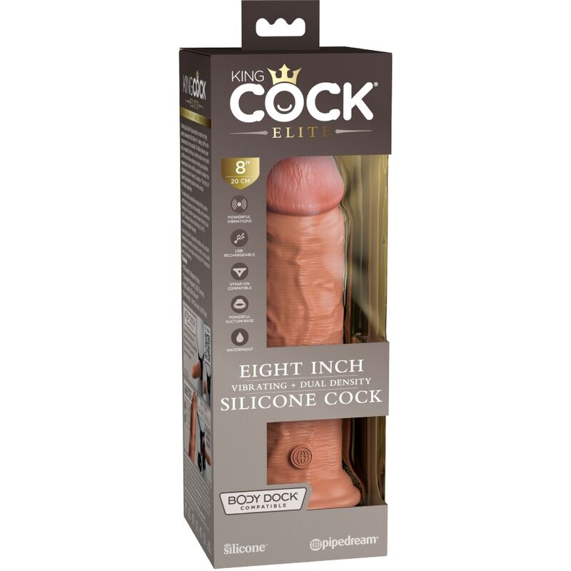 KING COCK - ELITE REALISTIC DILDO WITH VIBRATION AND SILICONE 20.3 CM CARAMEL