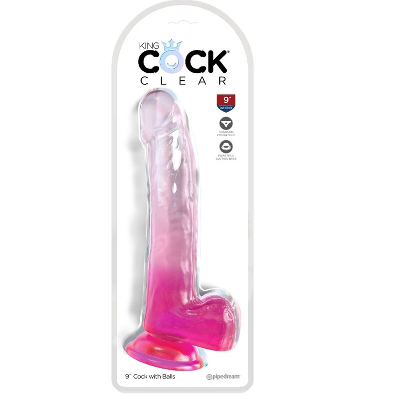 KING COCK - CLEAR DILDO WITH TESTS 20.3 CM PINK