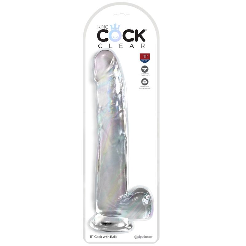 KING COCK - CLEAR DILDO WITH TESTS 24.8 CM TRANSPARENT