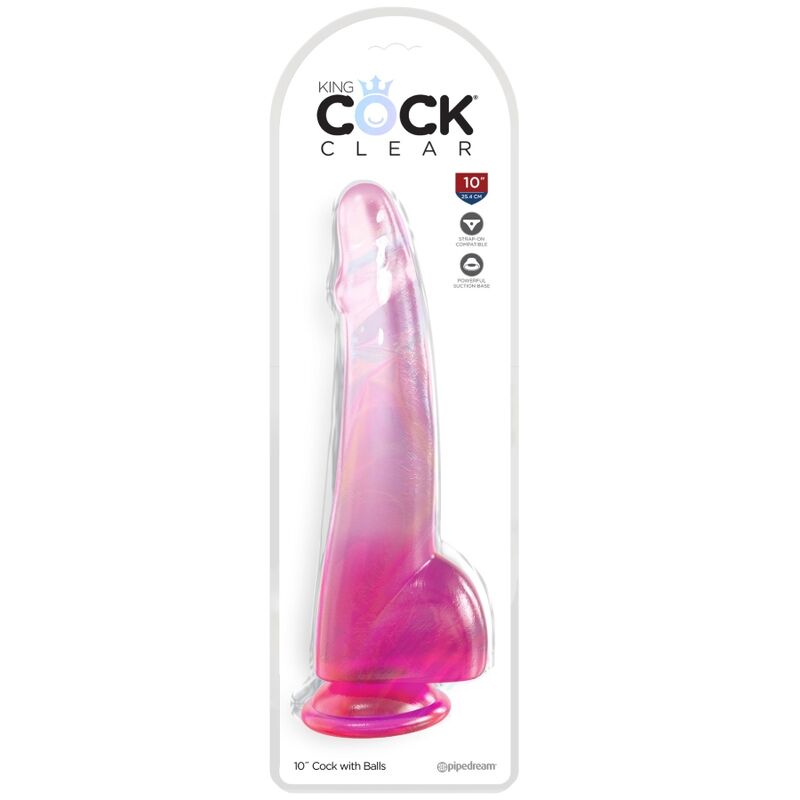 KING COCK - CLEAR DILDO WITH TESTS 19 CM PINK