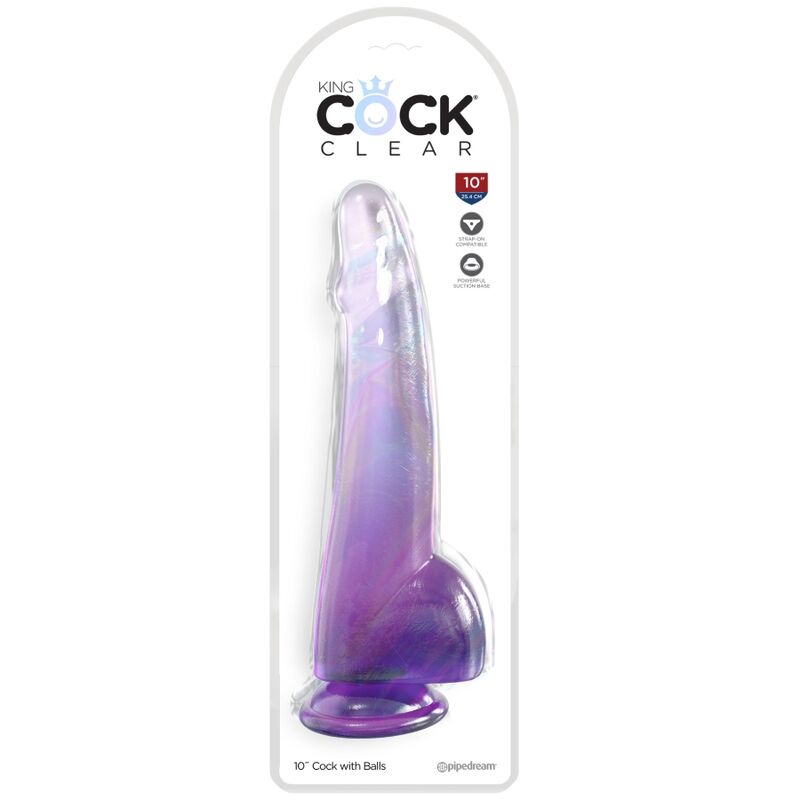 KING COCK - CLEAR DILDO WITH TESTS 19 CM PURPLE