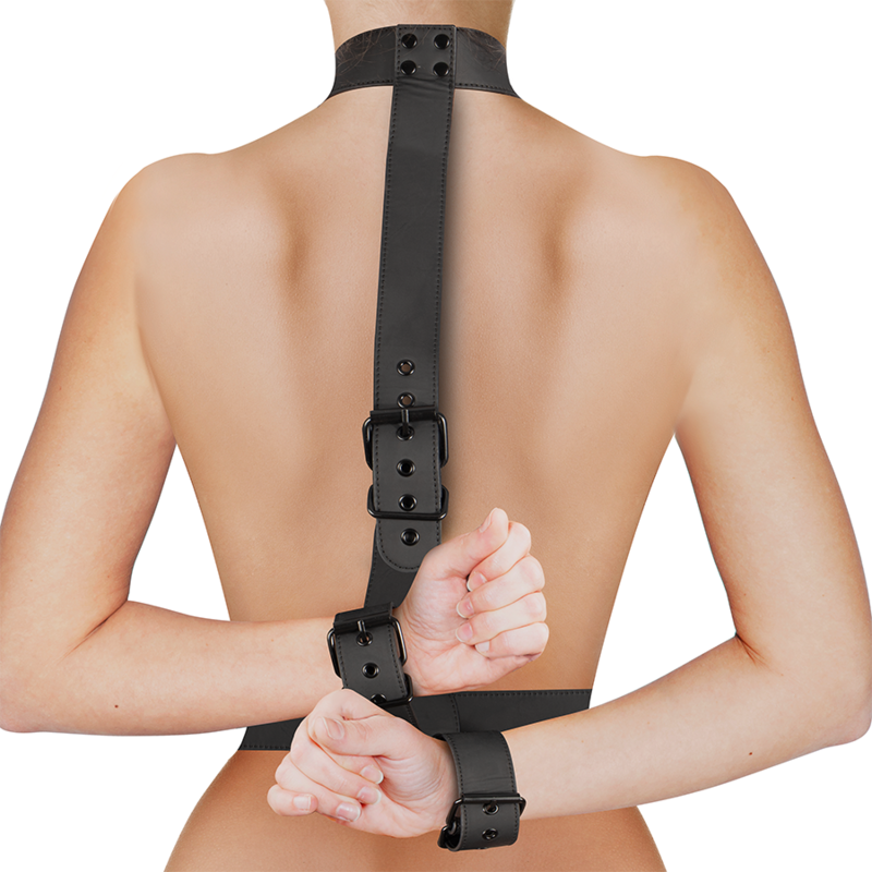FETISH SUBMISSIVE BONDAGE - COLLAR AND WRIST CUFF BODY RESTRICTION SET