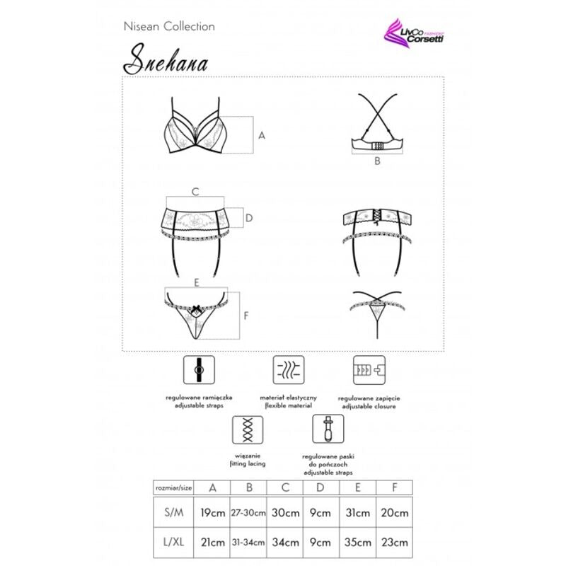 LIVCO CORSETTI FASHION - SNEHANA LC 90443 Bra + Stocking Belt + Panties Black