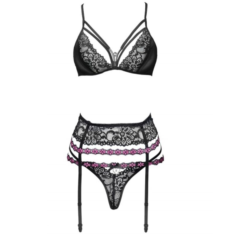 LIVCO CORSETTI FASHION - SNEHANA LC 90443 Bra + Stocking Belt + Panties Black