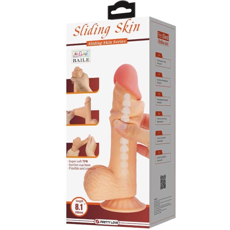 PRETTY LOVE - SLIDING SKIN SERIES REALISTIC DILDO WITH SLIDING SKIN SUCTION 20.6 CM