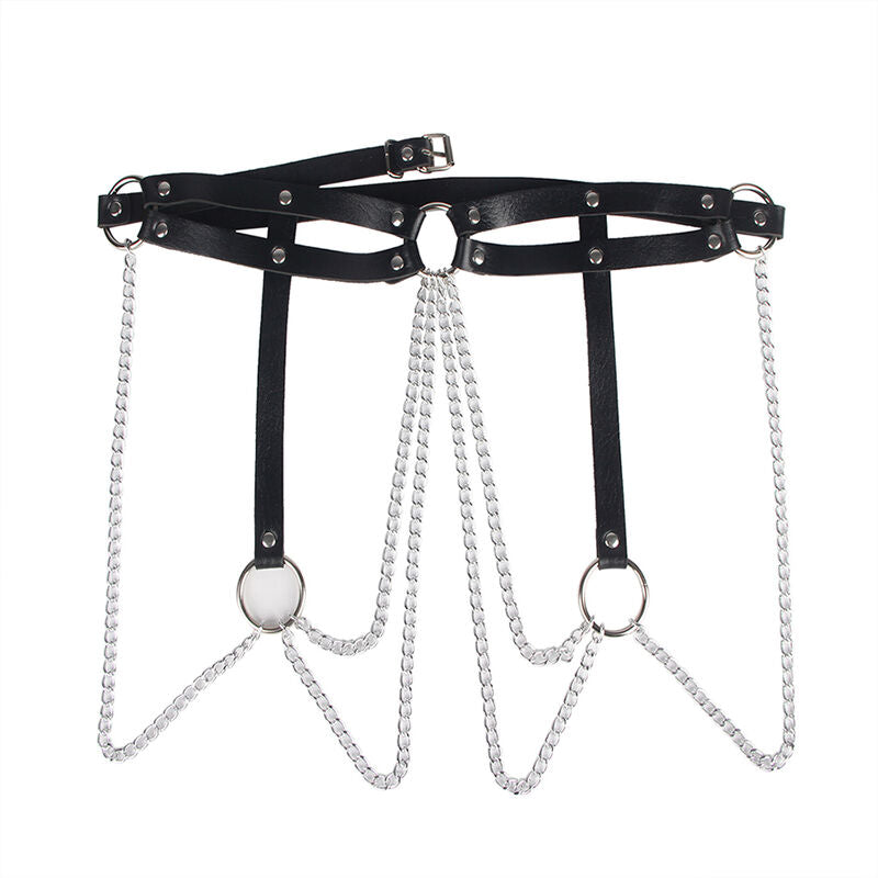 SUBBLIME - LEATHER RING CHAIN ​​BELT BLACK ONE SIZE