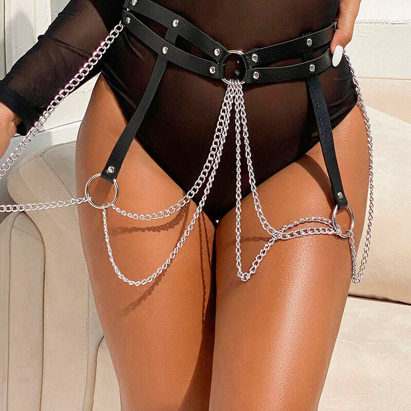 SUBBLIME - LEATHER RING CHAIN ​​BELT BLACK ONE SIZE