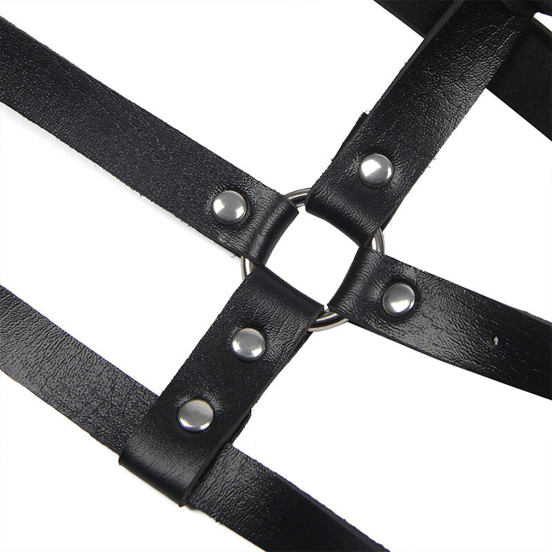 SUBBLIME - LEATHER RING BREAST HARNESS BLACK ONE SIZE