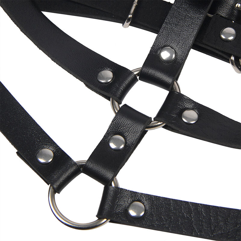 SUBBLIME - LEATHER RING BREAST HARNESS BLACK ONE SIZE