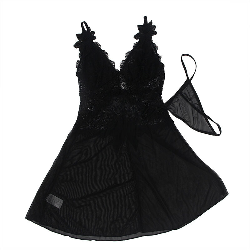 SUBBLIME - BABYDOLL TUUSAL FABRIC WITH LACE AND FLORAL DETAIL BLACK L/XL