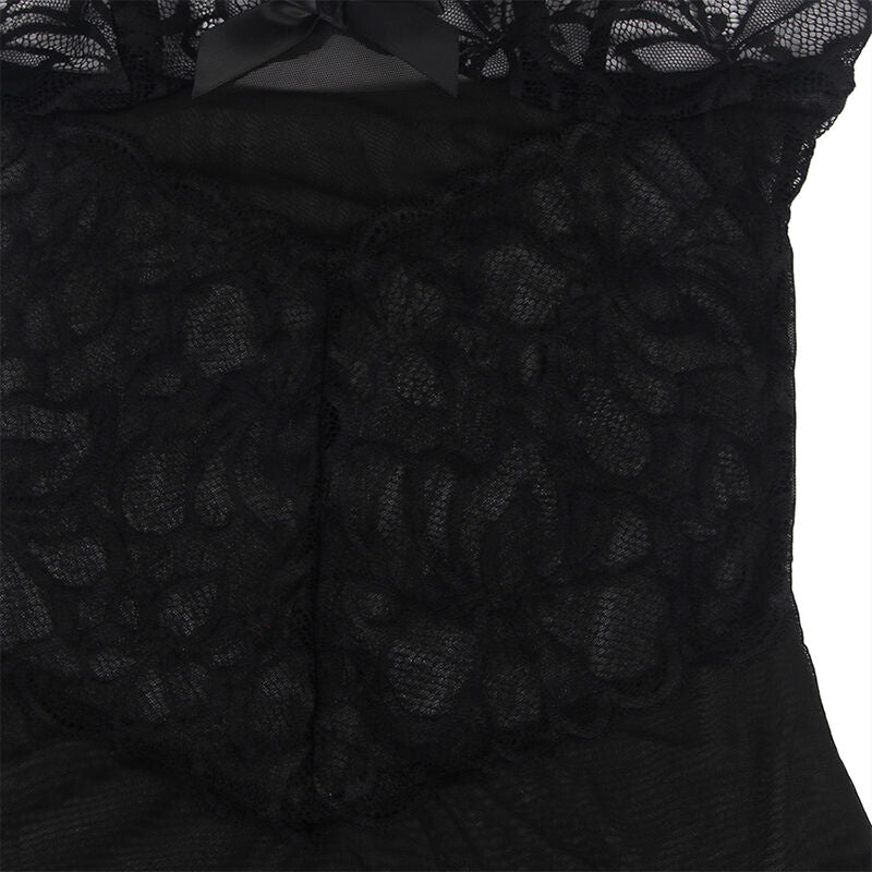 SUBBLIME - BABYDOLL MIT VERSTELLBAREN TRGERN UND TRANSPARENTER SPITZE MIT BLUMENDRUCK SCHWARZ L/XL