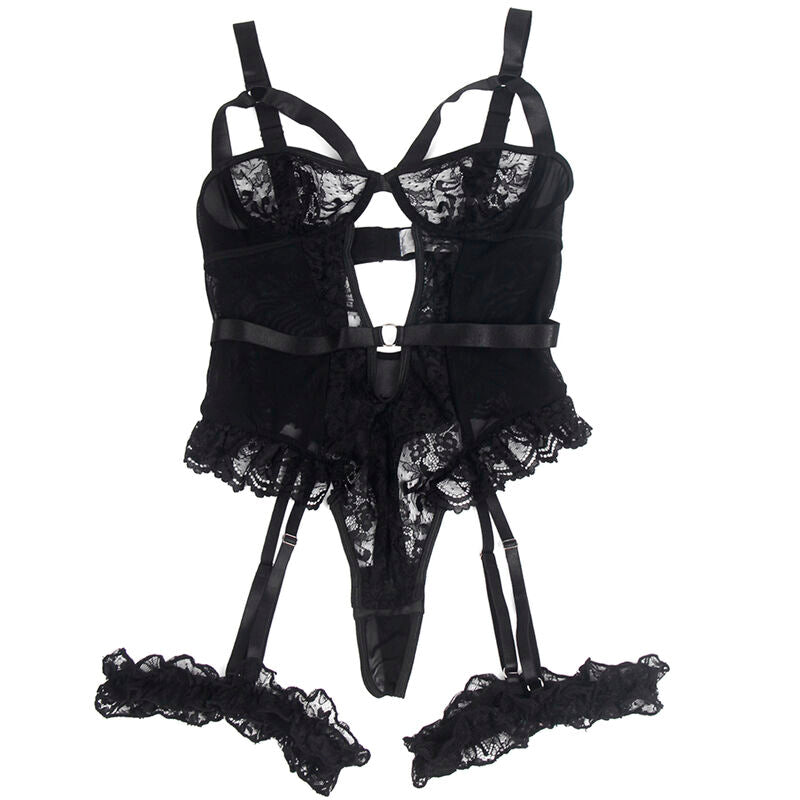 SUBBLIME - TEDDY WITH GARTER WITH LACE DETAIL AND STRIPES BLACK L/XL