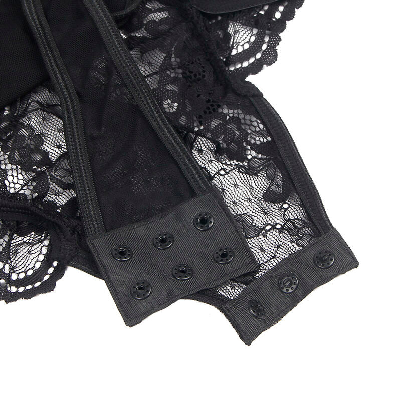 SUBBLIME - TEDDY WITH GARTER WITH LACE DETAIL AND STRIPES BLACK L/XL