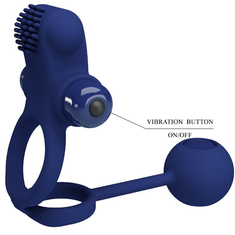 PRETTY LOVE - REMINGTON DOUBLE VIBRATION RING WITH STICK BLUE