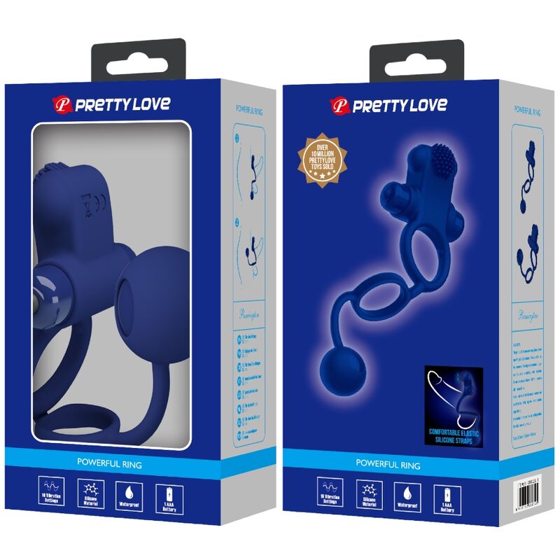 PRETTY LOVE - REMINGTON DOUBLE VIBRATION RING WITH STICK BLUE