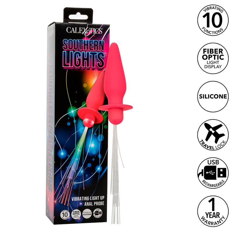 CALEXOTICS - SOUTHERN LIGHTS LIGHT UP ILLUMINATED ANAL PLUGS 10 VIBRATIONS SILICONE PINK