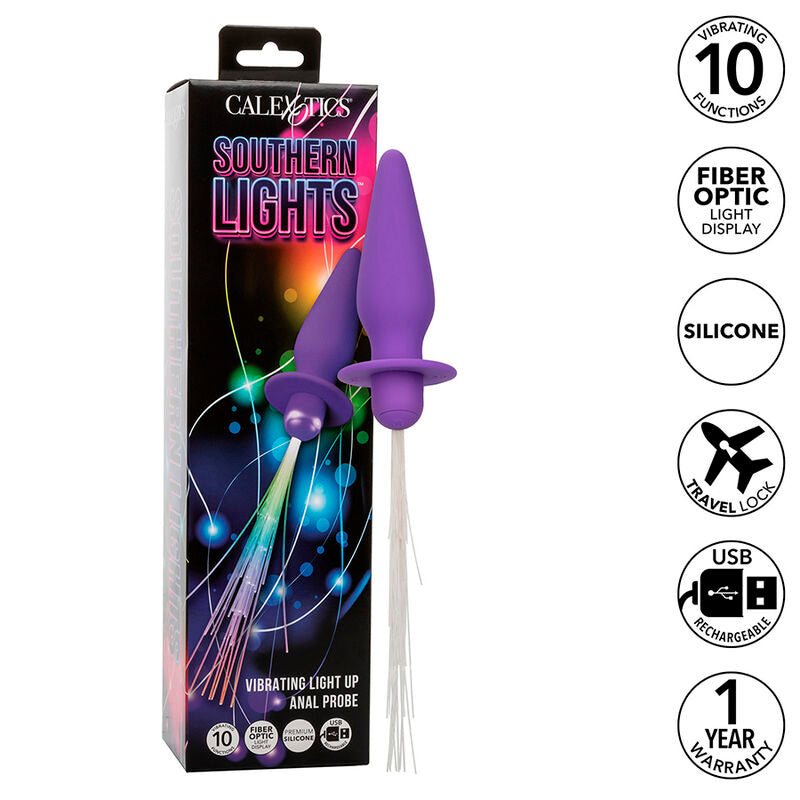 CALEXOTICS - SOUTHERN LIGHTS LIGHT UP ILLUMINATED ANAL PLUGS 10 VIBRATIONS SILICONE PURPLE