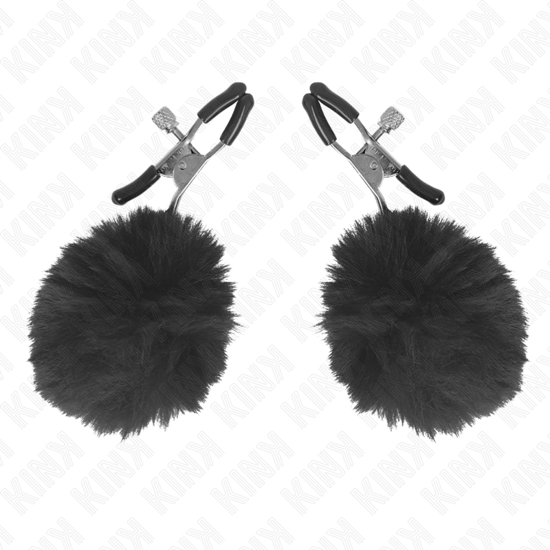 KINK - ARTIFICIAL FUR BALL NIPPLE CLIPS BLACK 6 CM