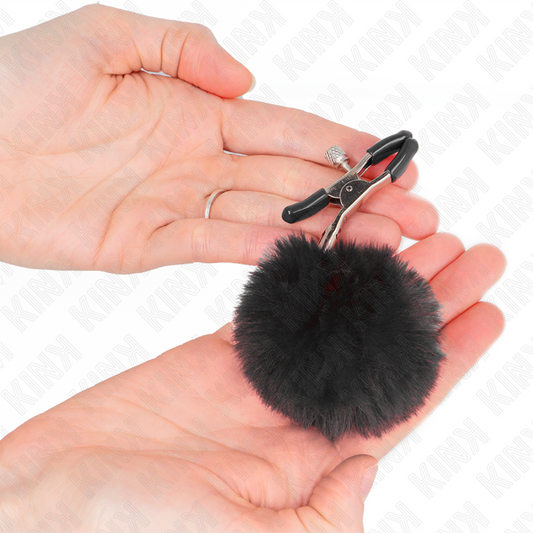 KINK - ARTIFICIAL FUR BALL NIPPLE CLIPS BLACK 6 CM