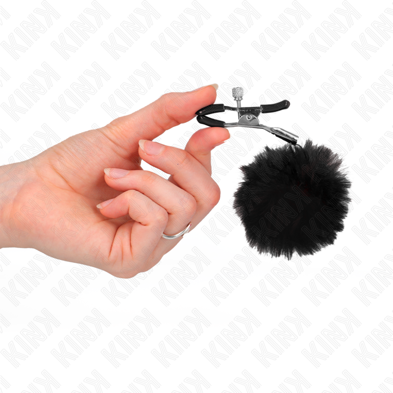 KINK - ARTIFICIAL FUR BALL NIPPLE CLIPS BLACK 6 CM
