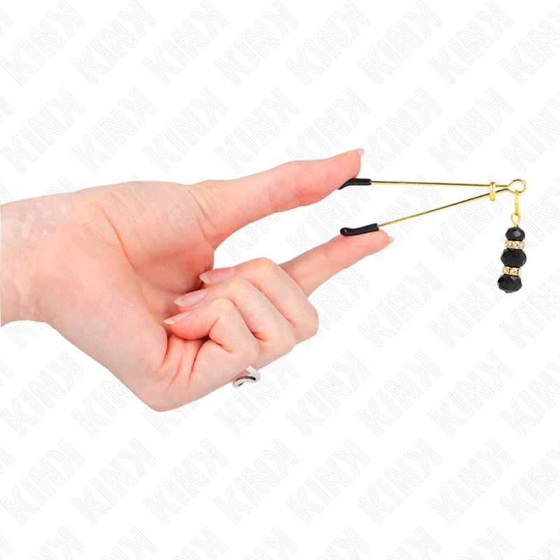 KINK - GOLDEN THIN NIPPLE CLAMPS WITH 3 BLACK GLASS BEADS 7 CM
