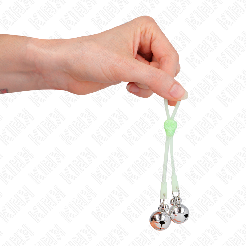 KINK - Glow-in-the-Dark Skull Nipple Clips with Adjustable Ring Bells, Green/Silver