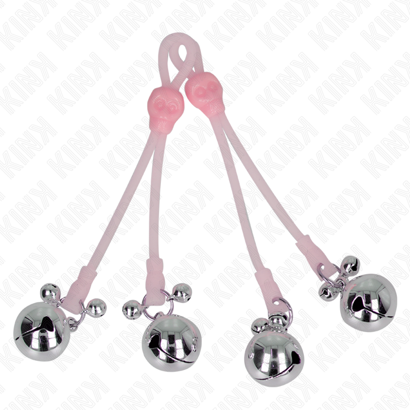 KINK - Glow-in-the-Dark Skull Nipple Clips with Adjustable Ring Bells, Pink/Silver