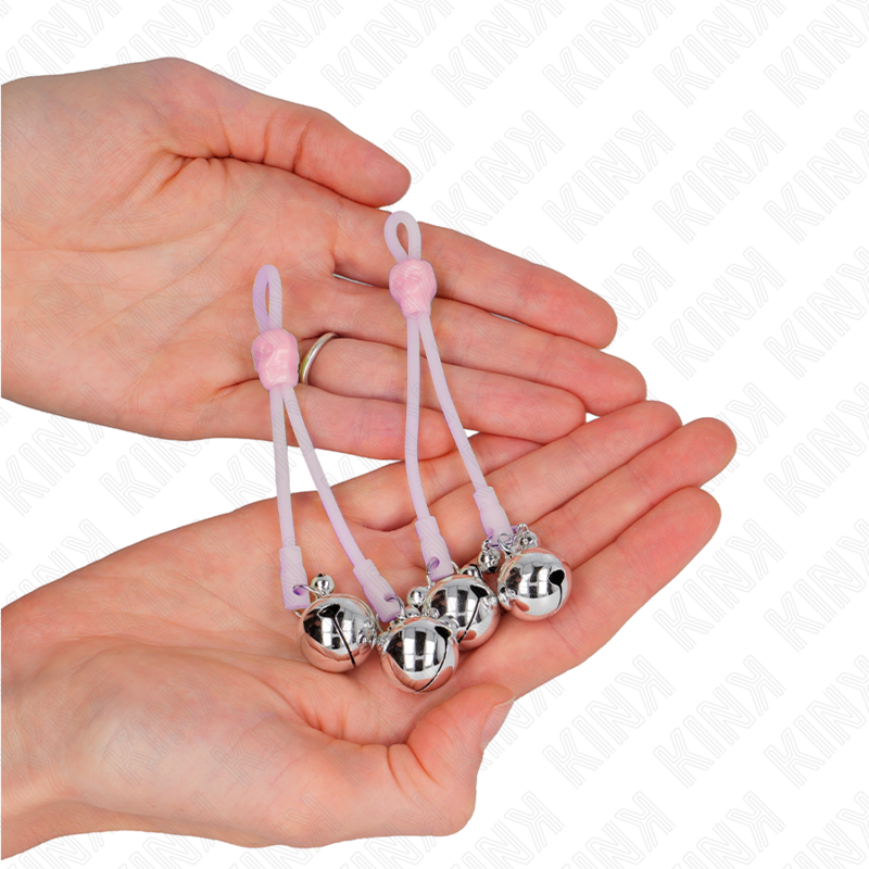 KINK - Glow-in-the-Dark Skull Nipple Clips with Adjustable Ring Bells, Pink/Silver