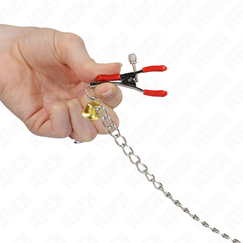 KINK - BELL 3-PAGE NIPPLE AND CLITORY CLAMPS RED WITH CHAIN ​​30 CM